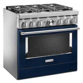 KitchenAid 36'' Smart Commercial-Style Dual Fuel Range With 6 Burners - Ink Blue