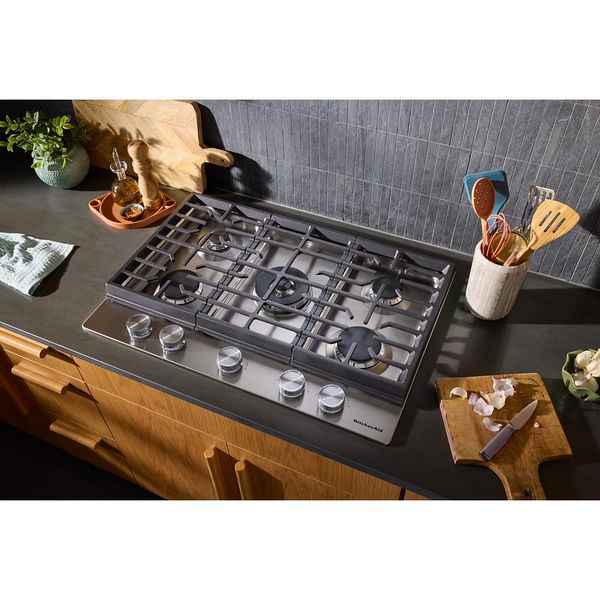 KitchenAid 30" Gas Cooktop With 5 Burners And Integrated Wok Grate - Stainless Steel