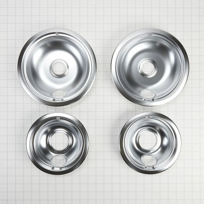 Range Electric/Cooktop 4-Pack Round Drip Bowls (Two 6" And Two 8") - Chrome For Non-Hinged, 2-Wire Plug Cooking Elements