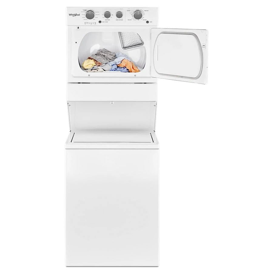 3.5 Cu.Ft Long Vent Electric Stacked Laundry Center 9 Wash Cycles And Autodry - White