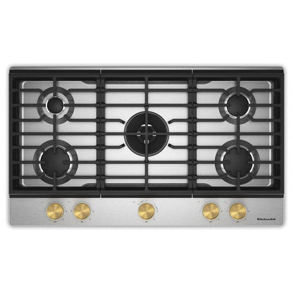 KitchenAid 36" Gas Cooktop With 5 Burners And Integrated Wok Grate, Backlit Knobs - Stainless Steel