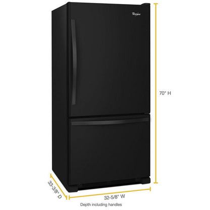 33" Wide Bottom-Freezer Refrigerator With Spillguard Glass Shelves, 22 Cu. Ft. - Black-On-Black