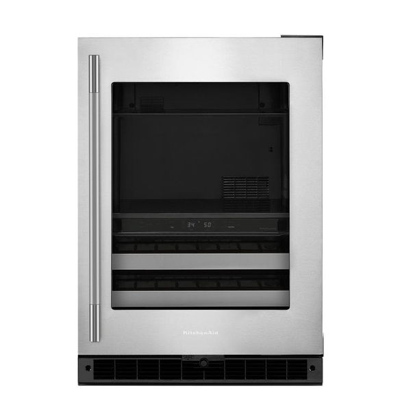 24" Beverage Center With Glass Door And Metal-Front Racks - Black Cabinet / Stainless Doors