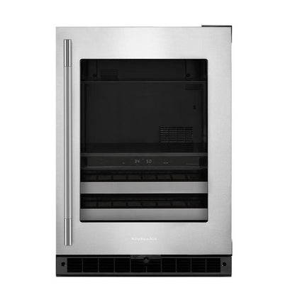 24" Beverage Center With Glass Door And Metal-Front Racks - Black Cabinet / Stainless Doors