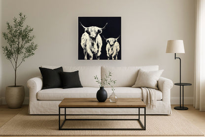 Nocturne Highland Silhouettes - 35" x 35" Framed Wall Art - Black