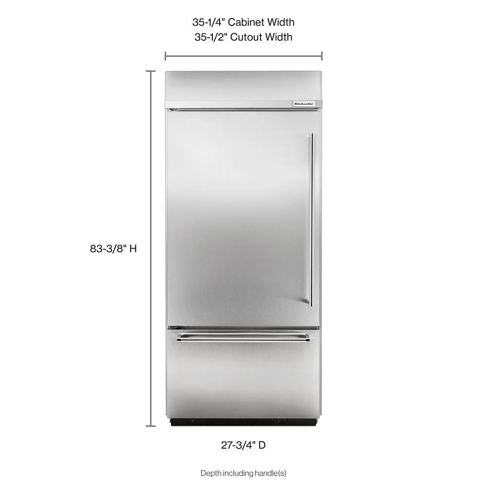 20.9 Cubic Feet 36" Width Built-In Stainless Bottom Mount Refrigerator With Platinum Interior Design - Pearl Silver