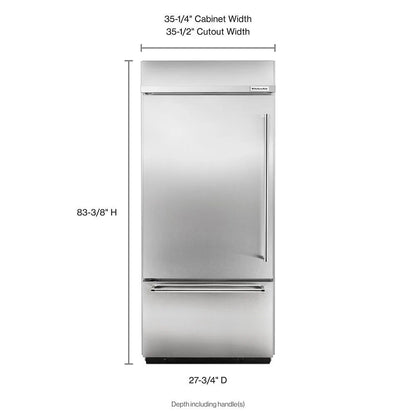 20.9 Cubic Feet 36" Width Built-In Stainless Bottom Mount Refrigerator With Platinum Interior Design - Pearl Silver
