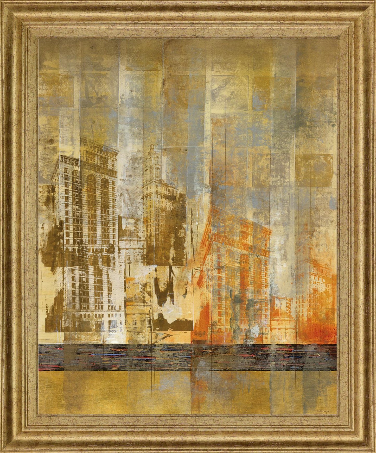 Golden Cityscape - 28" x 34" Framed Wall Art