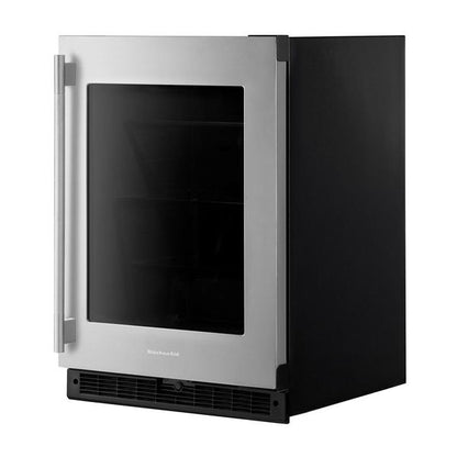 24" Undercounter Refrigerator With Glass Door - Black Cabinet / Stainless Doors